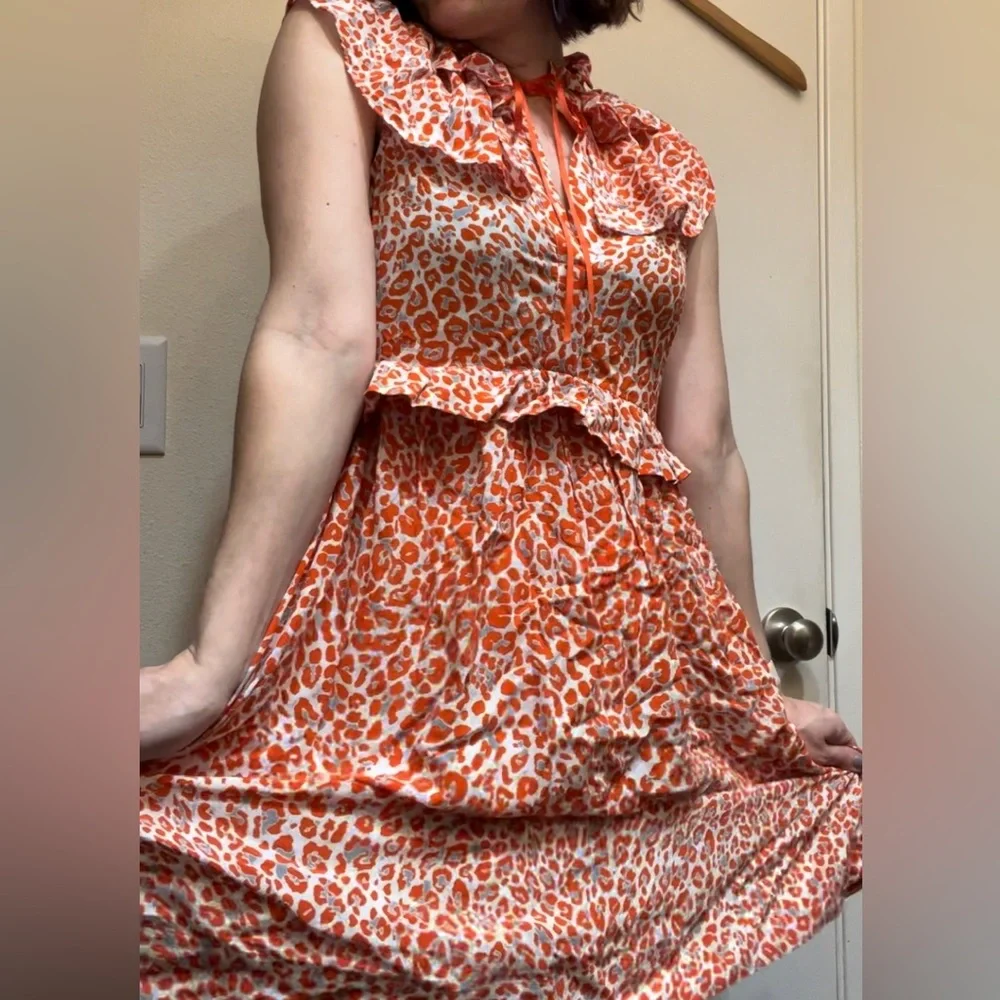 Maje chiffon leopard print orange dress - Picture 6 of 9